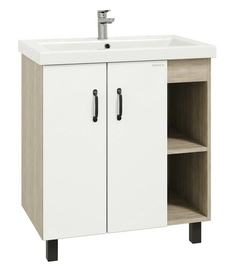 Тумба Onika Тимбер 70 с раковиной Kirovit Фостер 70, напольная, белая матовая/дуб сонома - фото, отзывы, цена