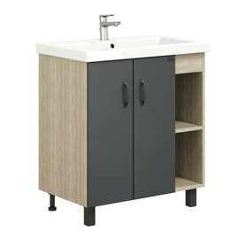 Тумба Onika Тимбер 70 с раковиной Kirovit Фостер 70, напольная, серая матовая/дуб сонома - фото, отзывы, цена