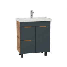 Тумба Onika Айленд 70 с раковиной Kirovit Фостер 70, напольная, с корзиной, графит/дуб крафт золотой - фото, отзывы, цена