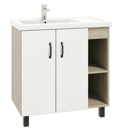 Тумба Onika Тимбер 80 с раковиной Kirovit Фостер 80 крыло справа, напольная, белая матовая/дуб сонома - фото, отзывы, цена