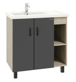 Тумба Onika Тимбер 80 с раковиной Kirovit Фостер 80 крыло справа, напольная, серая матовая/дуб сонома - фото, отзывы, цена