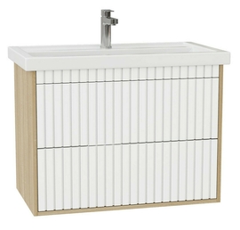 Тумба Onika Дайлер 80 с раковиной Kirovit Фостер 80, подвесная, белая/дуб сонома - фото, отзывы, цена