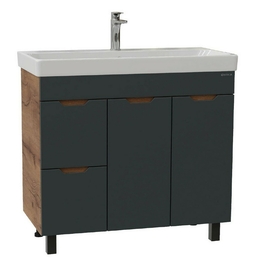 Тумба Onika Айленд 90 с раковиной Santek Адриана 90, напольная, с корзиной, графит/дуб крафт золотой - фото, отзывы, цена