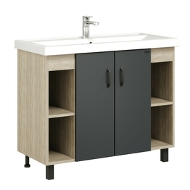 Тумба Onika Тимбер 100 с раковиной Kirovit Фостер 100, напольная, серая матовая/дуб сонома - фото, отзывы, цена