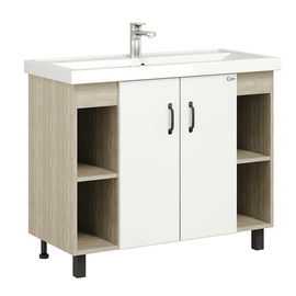 Тумба Onika Тимбер 100 с раковиной Kirovit Фостер 100, напольная, белая матовая/дуб сонома - фото, отзывы, цена