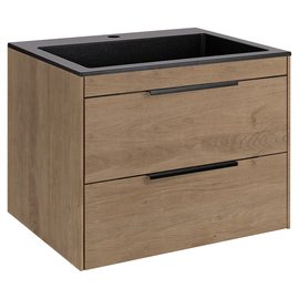 Тумба с раковиной Vincea Chiara 2D 600 подвесная, цвет N.Oak, раковина черная - фото, отзывы, цена