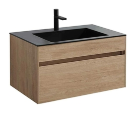 Тумба с раковиной Vincea Chiara 800 подвесная, цвет N.Oak, раковина черная - фото, отзывы, цена