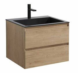 Тумба с раковиной Vincea Luka 600 подвесная, цвет N.Oak, раковина черная - фото, отзывы, цена