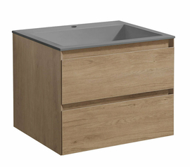 Тумба с раковиной Vincea Luka 600 подвесная, цвет N.Oak, раковина серая - фото, отзывы, цена