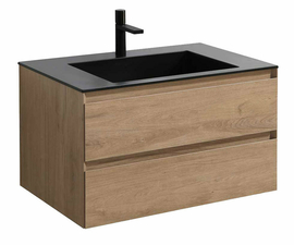 Тумба с раковиной Vincea Luka 800 подвесная, цвет N.Oak, раковина черная - фото, отзывы, цена
