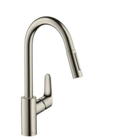 Смеситель Hansgrohe Focus для кухонной мойки с выдвижным душем, сталь 31815800 - фото, отзывы, цена
