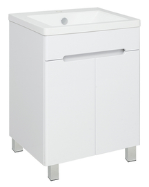Тумба Runo Парма 60 с раковиной Solo Grande Omega 60, напольная, 2 двери, белая - фото, отзывы, цена