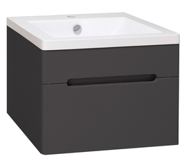 Тумба Runo Парма 60 с раковиной Solo Grande Omega 60, подвесная, 1 ящик, графит - фото, отзывы, цена