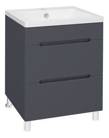 Тумба Runo Парма 60 с раковиной Solo Grande Omega 60, напольная, 2 ящика, графит - фото, отзывы, цена