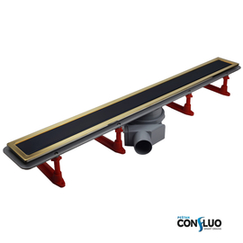 Душевой лоток Pestan Confluo Premium Line 950 Black Glass Gold, стекло, хром матовый, горизонтальный - фото, отзывы, цена