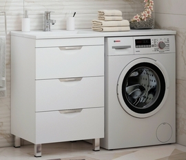 Тумба напольная Corozo Алиот 120, 3 ящ., белая с раковиной Stella Polar Мадлен 120 - фото, отзывы, цена