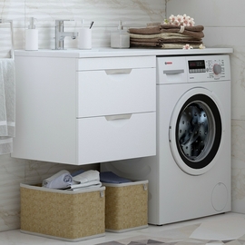 Тумба подвесная Corozo Алиот 120, 2 ящ., белая с раковиной Stella Polar Мадлен 120 - фото, отзывы, цена