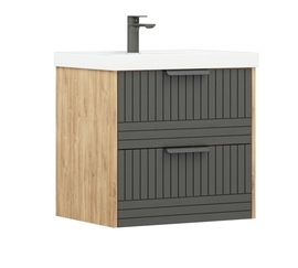 Тумба Corozo Инди 60 с раковиной Cersanit Como 60, подвесная, дуб канзас/графит - фото, отзывы, цена