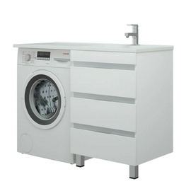 Тумба Corozo Джерси 50 под стиральную машину с раковиной Stella Polar Мадлен 110 R, правая, белая - фото, отзывы, цена