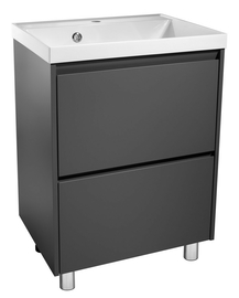 Тумба Stella Polar Борнео 60 с раковиной Азур 60, напольная, 2 ящика, Люкс графит матовый - фото, отзывы, цена