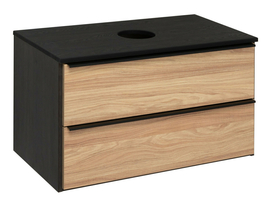 Тумба под раковину Runo Мальта 85, подвесная, дуб/черный - фото, отзывы, цена