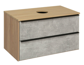 Тумба под раковину Runo Мальта 85, подвесная, серый/дуб - фото, отзывы, цена