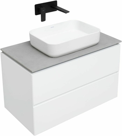 Тумба под раковину Allen Brau Infinity 85 1.21001.WM подвесная, со столешницей серый структ, белая матовая - фото, отзывы, цена