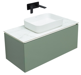 Тумба под раковину Allen Brau Infinity 100 1.21004.CGM подвесная, со столешницей мрамор, олива матовая - фото, отзывы, цена