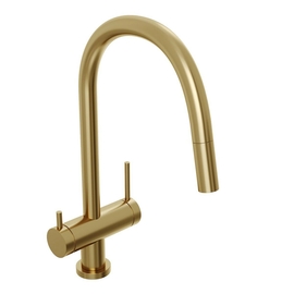 Смеситель для кухни Abelsberg Aera EMF71709BG c вытяжным изливом и фильтром для воды, королевское золото - фото, отзывы, цена