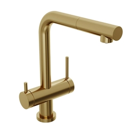 Смеситель для кухни Abelsberg Pura OTF70709BG c вытяжным изливом и фильтром для воды, королевское золото - фото, отзывы, цена