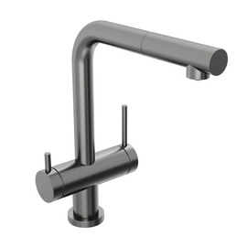 Смеситель для кухни Abelsberg Pura OTF70709GM c вытяжным изливом и фильтром для воды, космическая сталь - фото, отзывы, цена