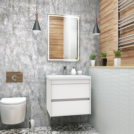 Тумба с раковиной Art & Max Family подвесная с двумя выкатными ящиками, Bianco Lucido, 580x480x550 - фото, отзывы, цена