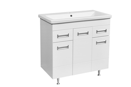 Тумба Stella Polar Фиора 80, 2 ящика, белая с раковиной Cersanit Сомо 80 - фото, отзывы, цена