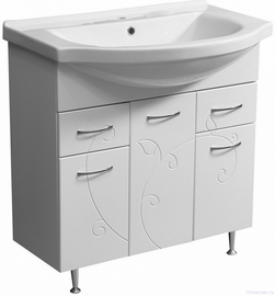 Тумба Stella Polar Фантазия 80, 2 ящика, белая с раковиной Santek Эльбрус 80 - фото, отзывы, цена