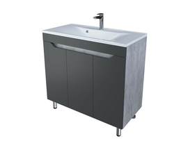 Тумба Stella Polar Абигель 90, 3 дверки, серый / цемент, графит с раковиной Madera Milen 90 - фото, отзывы, цена