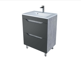 Тумба Stella Polar Абигель 65, 2 ящика, серый / цемент, графит с раковиной Madera Milen 65 - фото, отзывы, цена