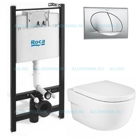 Комплект унитаз подвесной Roca Meridian Rimless 734624L000 безободковый с микролифтом + Инсталляция Roca Active WC + Кнопка - фото, отзывы, цена