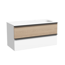 Тумба под раковину Sancos Delta 100 подвесная, 2 ящика, правая, дуб светлый/белый, DL100RW - фото, отзывы, цена