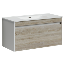 Тумба под раковину Sancos Smart 100 подвесная, 2 ящика, дуб бардолино/белый, SM100E - фото, отзывы, цена