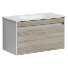 Тумба под раковину Sancos Smart 90 подвесная, 2 ящика, дуб бардолино/белый, SM90E - фото, отзывы, цена