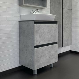 Тумба c раковиной Comforty Эдинбург-60-Н бетон светлый с черной столешницей - фото, отзывы, цена