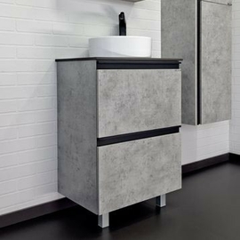 Тумба c раковиной Comforty Эдинбург-60-Н бетон светлый с черной столешницей с отверстием под смеситель - фото, отзывы, цена