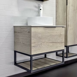 Тумба c раковиной Comforty Порто-60 дуб дымчатый с белой столешницей - фото, отзывы, цена