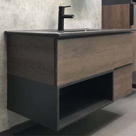 Тумба Comforty Франкфурт 90 дуб шоколадно-коричневый с раковиной Comforty 90E черная матовая - фото, отзывы, цена