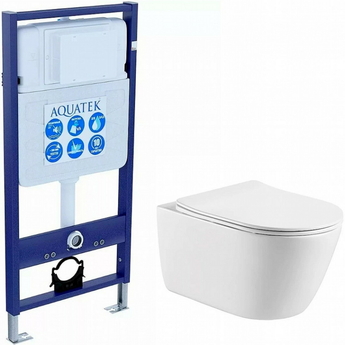 Комплект Aquatek Оберон SET AQUATEK ОБЕРОН T: инсталляция с унитазом ОБЕРОН AQ1365T-00 с тонким сиденьем микролифт - фото, отзывы, цена