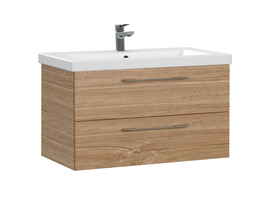 Тумба подвесная Cersanit Lara 80 с раковиной Como 80, орех - фото, отзывы, цена