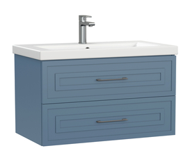 Тумба подвесная Cersanit Classic 80 с раковиной Como 80, голубая матовая - фото, отзывы, цена