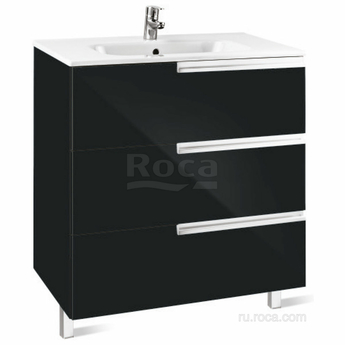 Тумба с раковиной Roca Victoria Nord Black Edition 800, 3 ящика, черный глянец, ZRU9302833 - фото, отзывы, цена